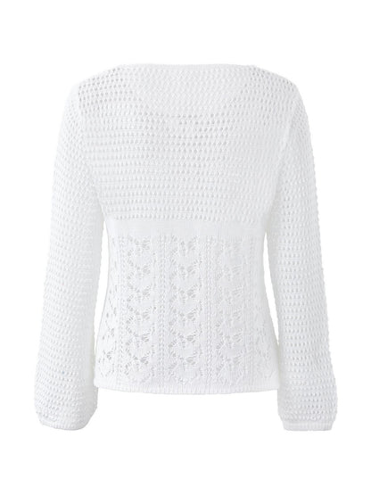 Tie Front White Open Knit Top