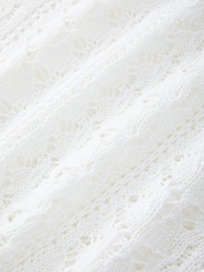 Tie Front White Open Knit Top
