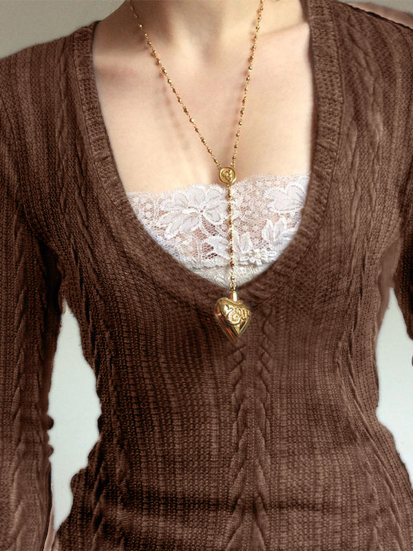 Vintage V Neck Cable Knit Top