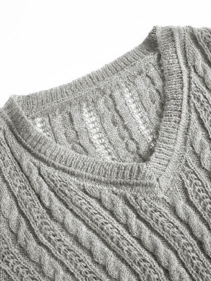 Vintage V Neck Cable Knit Top
