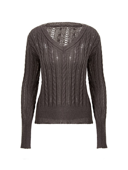 Vintage V Neck Cable Knit Top