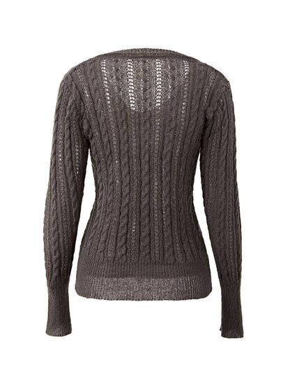 Vintage V Neck Cable Knit Top