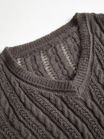 Vintage V Neck Cable Knit Top