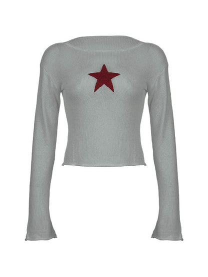 Star Crochet Knit Cropped Knit Top