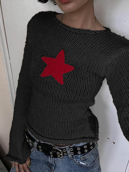 Star Crochet Knit Cropped Knit Top