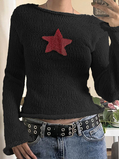 Star Crochet Knit Cropped Knit Top