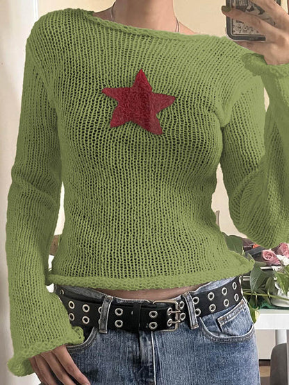 Star Crochet Knit Cropped Knit Top
