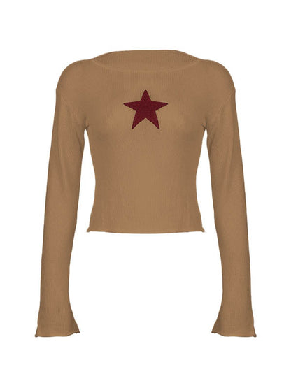 Star Crochet Knit Cropped Knit Top
