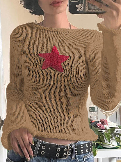 Star Crochet Knit Cropped Knit Top