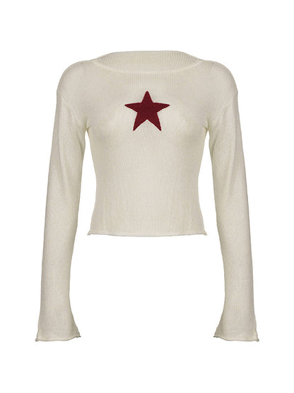 Star Crochet Knit Cropped Knit Top