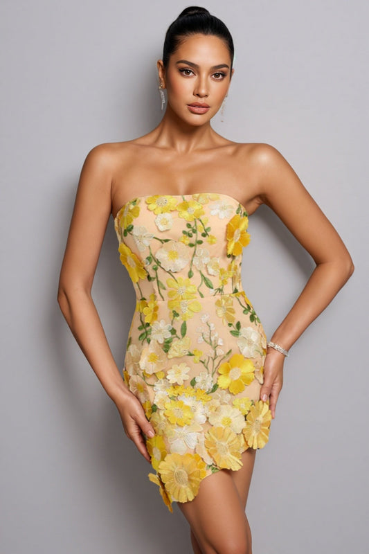 Tennyson Strapless 3D Floral Mini Dress