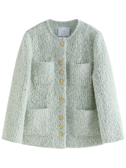 Round Neck Mental Button Fresh Green Straight Winter Coats
