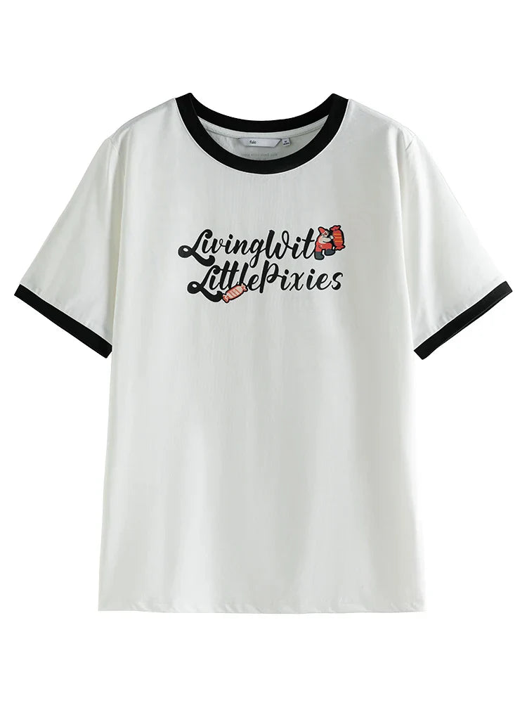 FashionSierra - American Retro Creative Print Contrast Color Short-Sleeved Cotton Tee for Round Neck Letter T-shirt