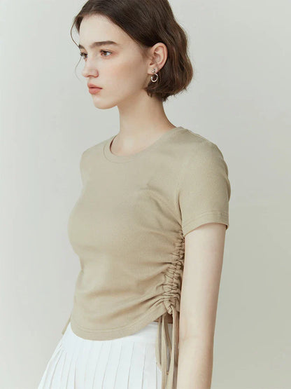 FashionSierra - Knitted Summer Girl Short Fit Black Pink Women's Short Sleeve T-shirt
