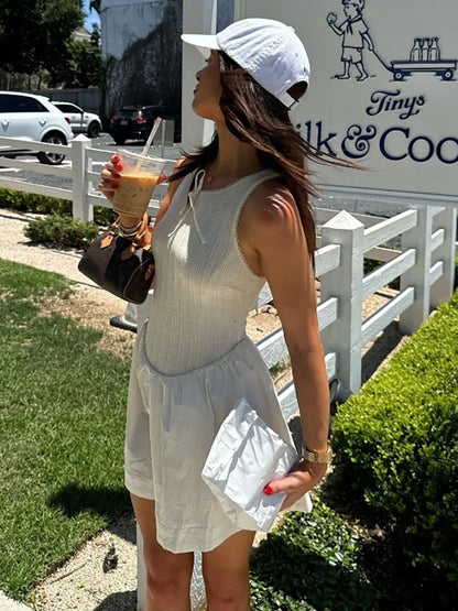 Fantoye Sexy Backless A-line Women Dress White Sleeveless Round Neck Mini Dress Female Summer Loose Casual Streetwear Vestidos