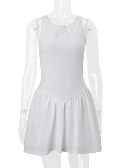 Fantoye Sexy Backless A-line Women Dress White Sleeveless Round Neck Mini Dress Female Summer Loose Casual Streetwear Vestidos