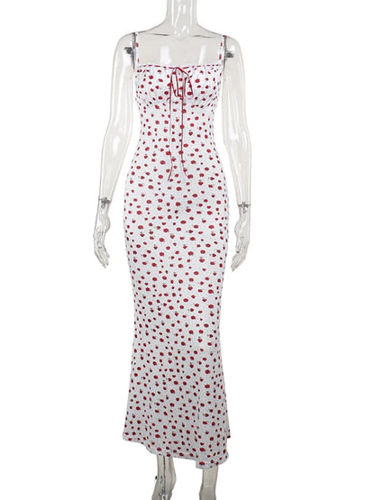 Fantoye Sexy Backless Print Floral Women Dress White Spaghetti Strap Evening Dress Female Summer Elegant Party Clubwear Vestidos