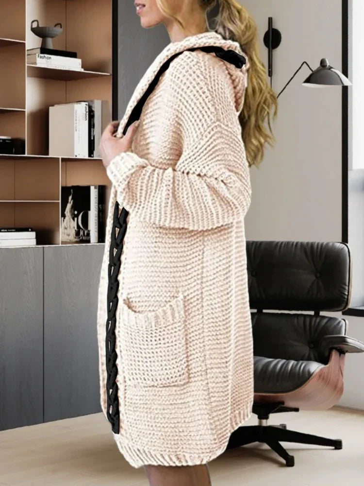 Fashion Women Sweaters 2025 Color Blocking V-neck Long Sleeve Casual Dough Twists Jerseys Coat