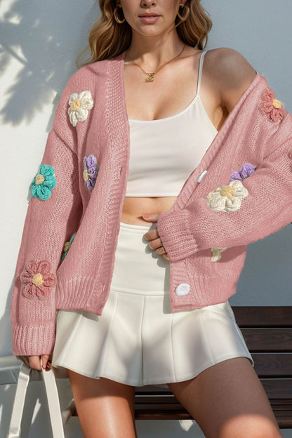 Floral Crochet Button-deon Cardigan