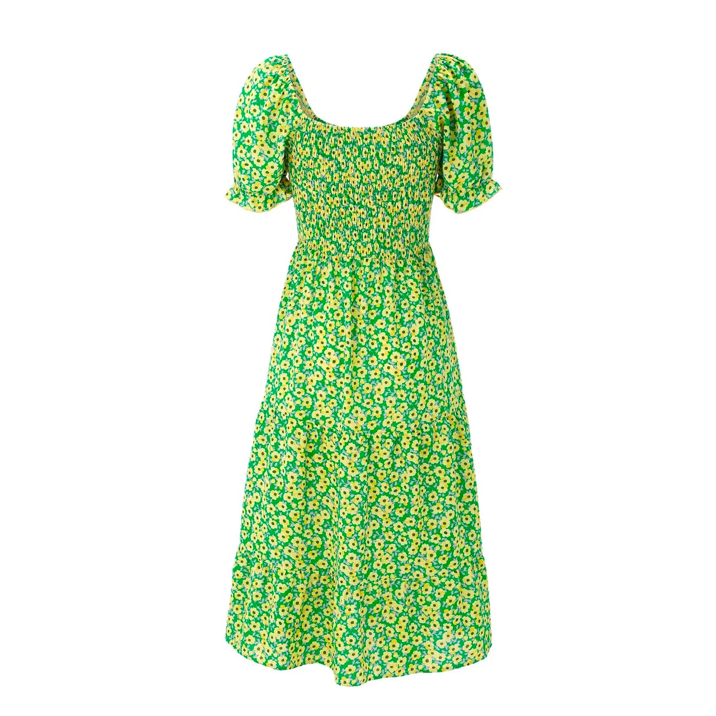 Split Swing Short Sleeve Floral Print Scoop Neck Plus Size Beach Boho Dress