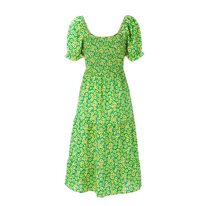 Split Swing Short Sleeve Floral Print Scoop Neck Plus Size Beach Boho Dress
