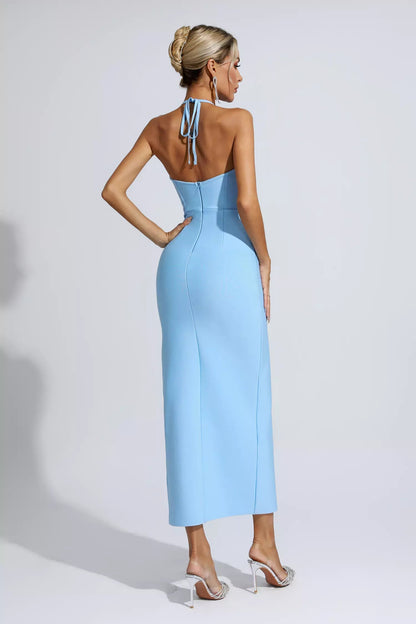Francesca Blue Floral Ruched Maxi Dress