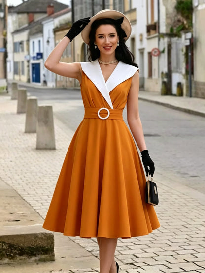 Vintage 1950s Swing Cocktail Sleeveless Medium Retro Dress