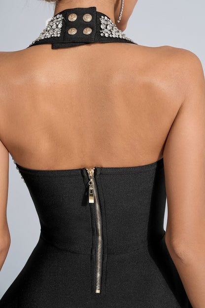 Gabriella Halter Bandage Dress with Rhinestone Detail