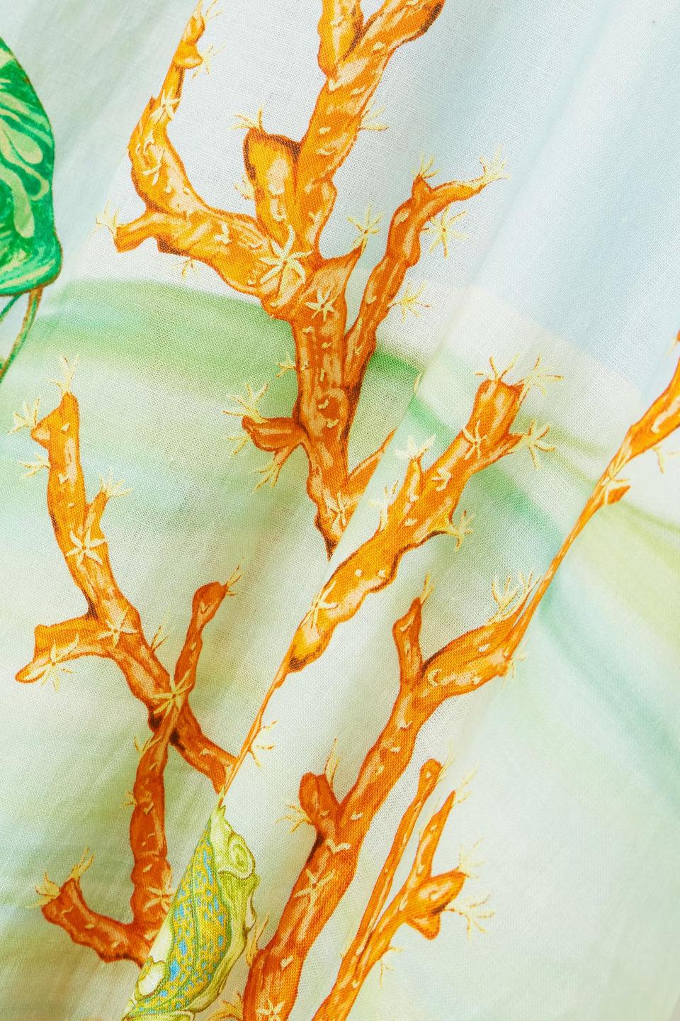 Gathered Printed Linen-Gauze Midi Dress