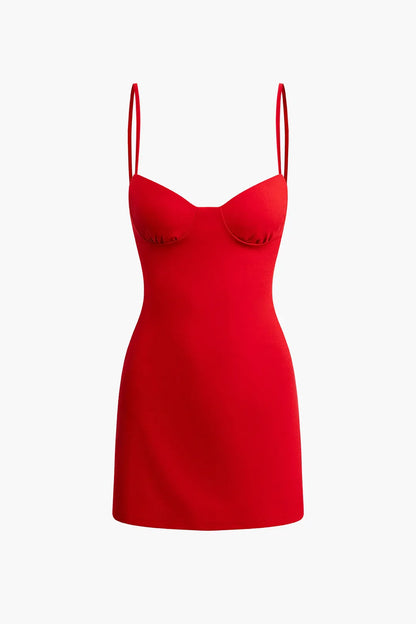Gemma Solid Red Bustier Slip Mini Dress