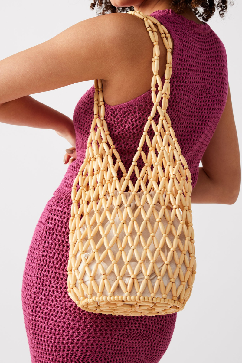 Bolso de hombro Georgina con cuentas de madera huecas