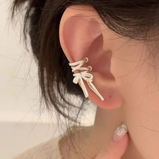 Girls Ribbon Aesthetics Ear Clips Ballet Style Ribbon Bow-knot Women Fashion Earring