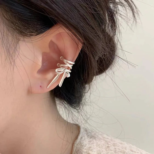 Girls Ribbon Aesthetics Ear Clips Ballet Style Ribbon Bow-knot Women Fashion Earring