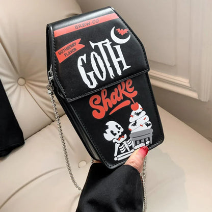 Gothic Coffin Shape Halloween PU Leather Funny Cosmetic Bag