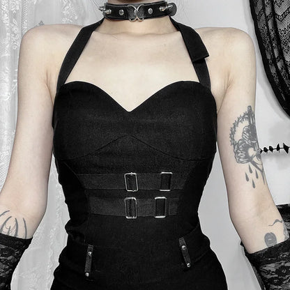 Gothic Summer 2025 New Arrival Landmine Series Plaid Patchwork Shorts Spicy Girl Halter Waist-Cinch Y2K Vest Skirt