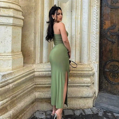 One Shoulder Summer Elegant Sexy Sleeveless Ruched Charming Stylish Maxi Dress