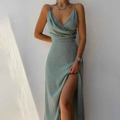 Women's Elegant Midi Dress with Slit for Party | Ideal for Spring/Summer