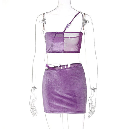 Voguable  Solid Slip Navel Sleeveless See Through Top Mini Dress Set Bodycon Party Elegant Club Y2K Robe Beach