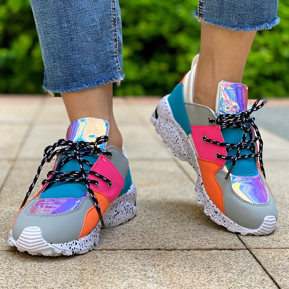 Women’s Chunky Multicolored Wedge-Sneakers with Lace Up Style | Great for Everyday Wear