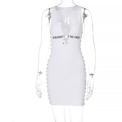 Voguable Sleeveless  Mini Dress Patchwork  With Corset Patchwork Zipper Bodycon Streetwear Casual Y2K