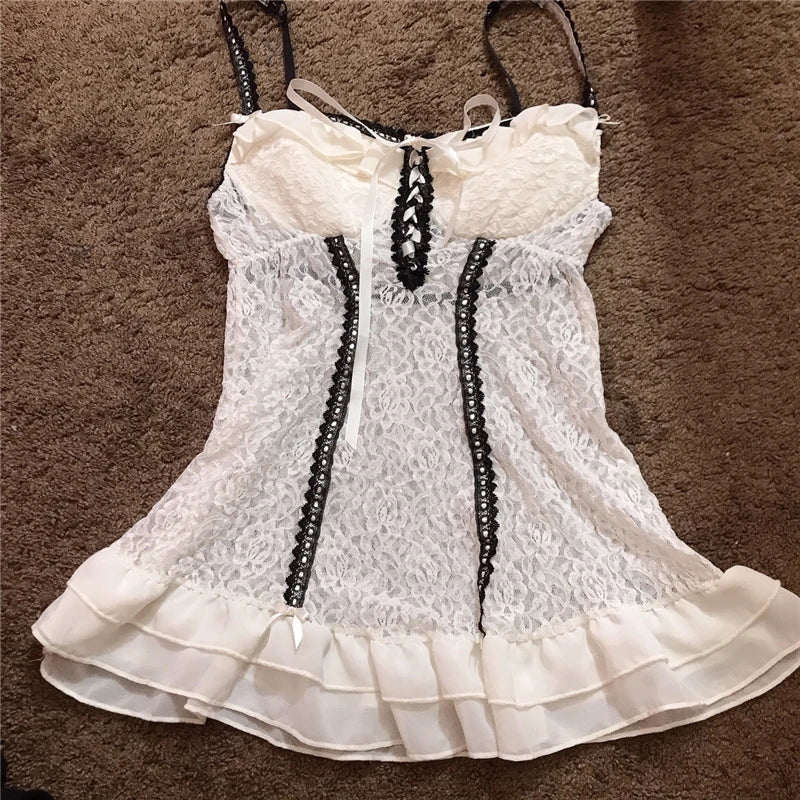 y2k Aesthetic Lace Tops Dark Academia Clothes Ruffles V Neck Sleeveless Camisole 2000s Gothic Clothing Streetwear