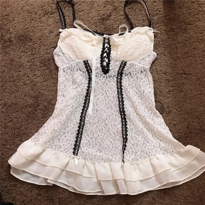 y2k Aesthetic Lace Tops Dark Academia Clothes Ruffles V Neck Sleeveless Camisole 2000s Gothic Clothing Streetwear