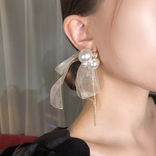 Lace Pearl Drop Earrings for Women by Lizakosht Etrendy