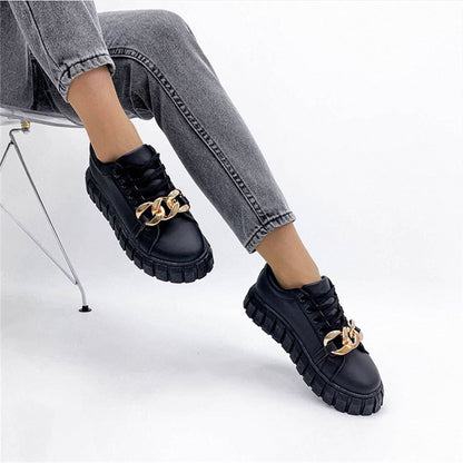 Women’s Trendy Lace Up Sneakers with Gold Accent | Ideal for Everyday Wear