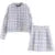 Vintage Sweet Women Pearl Button Black Check Gingham Plaid Blazer High Waist Mini Short Skirts Long Sleeve Suits 2 Pieces Set