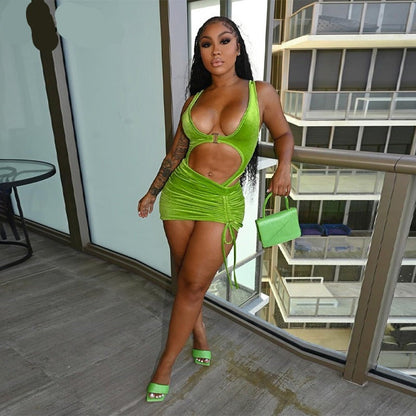 Voguable Sleeveless Backless Patchwork Bodysuit Dress 2 Set Streetwear Outfits Y2K Robe Kpytomoa