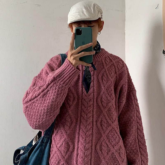 Voguable y2k Jerseys winter Korean solid color warm sweater simple Japanese O-neck pullover all-match lovers knit sweater top