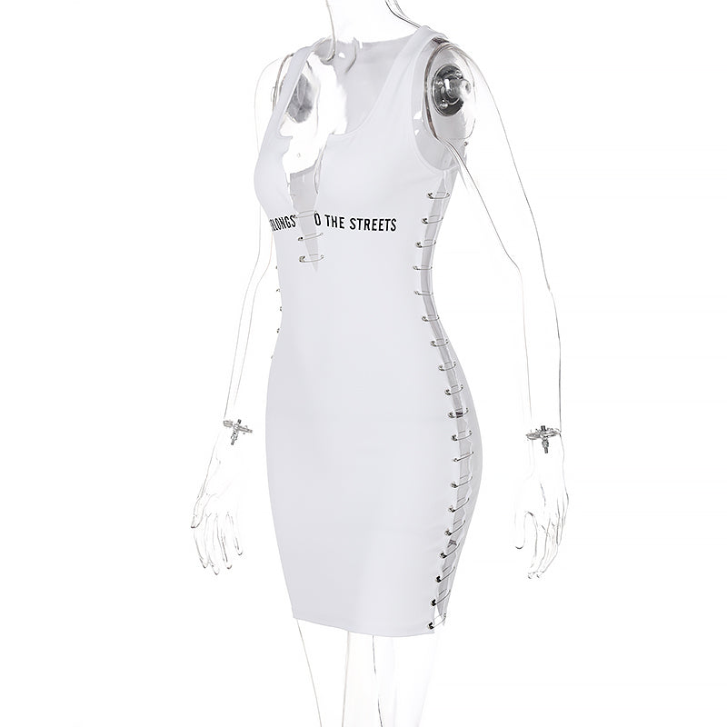 Voguable Sleeveless  Mini Dress Patchwork  With Corset Patchwork Zipper Bodycon Streetwear Casual Y2K