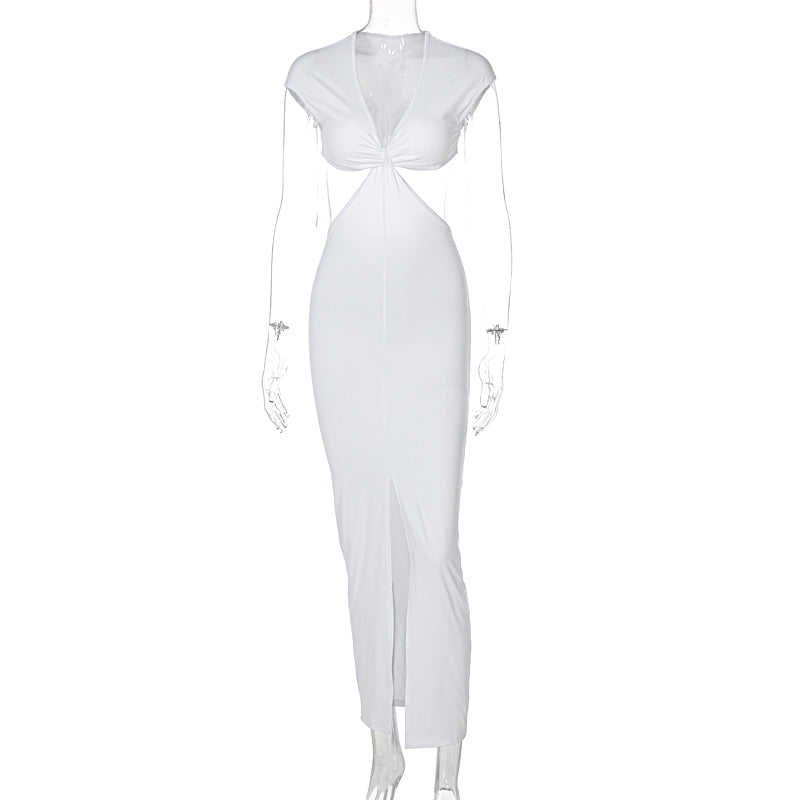 Voguable Sleeveless Backless Hollow Up Long Dress Streetwear Outfits Solid Club Clothing Y2K