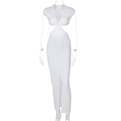 Voguable Sleeveless Backless Hollow Up Long Dress Streetwear Outfits Solid Club Clothing Y2K